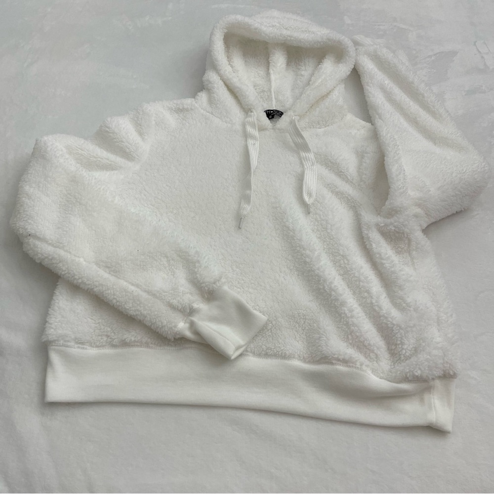 FIFTH SUN  WOMENS SHERPA PULLOVER HOODIE SIZE S WHITE